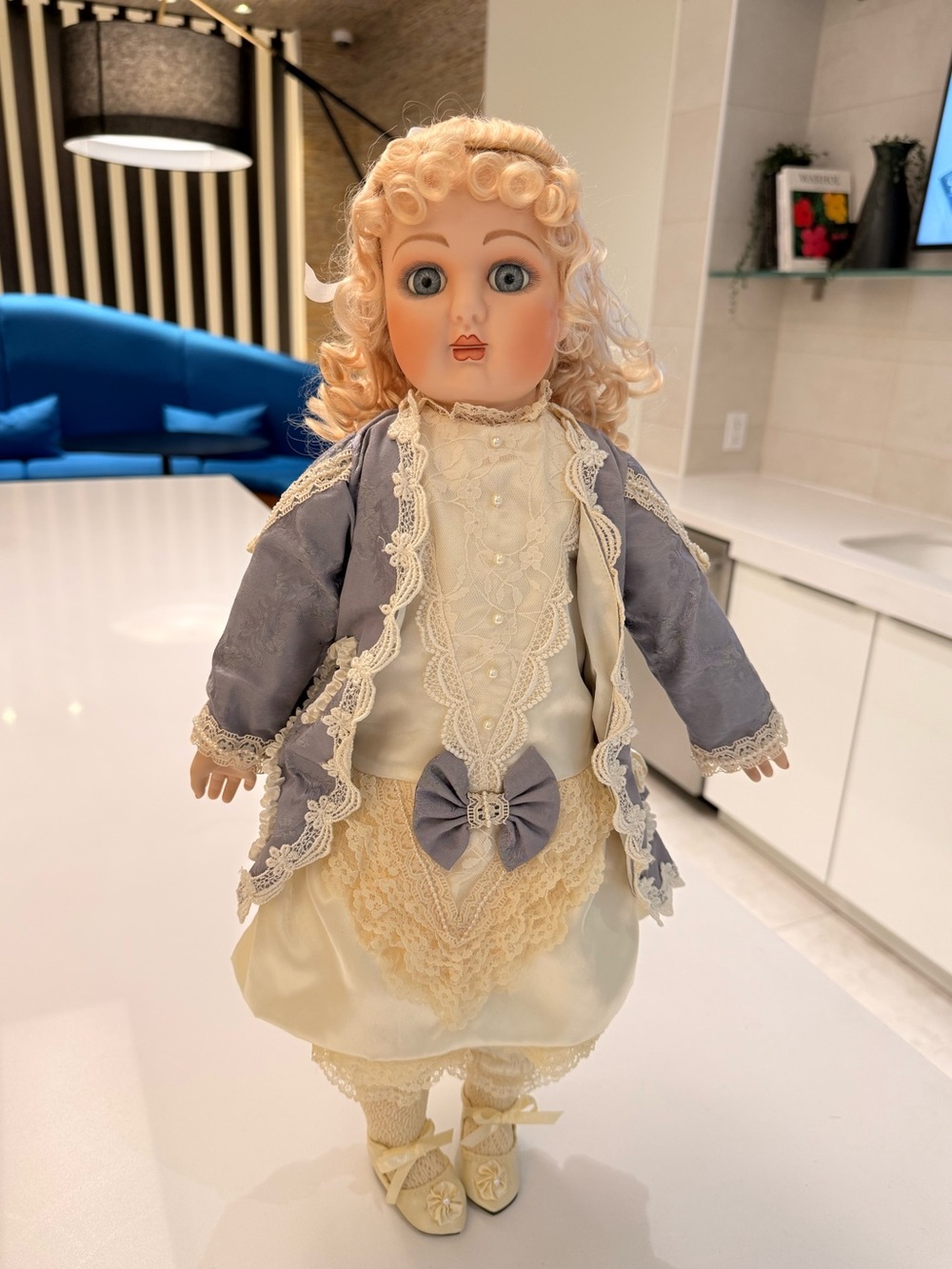 Rare Vintage Franklin Heirloom Blue Le Bebe Bru Porcelain Reproduction Doll 22”